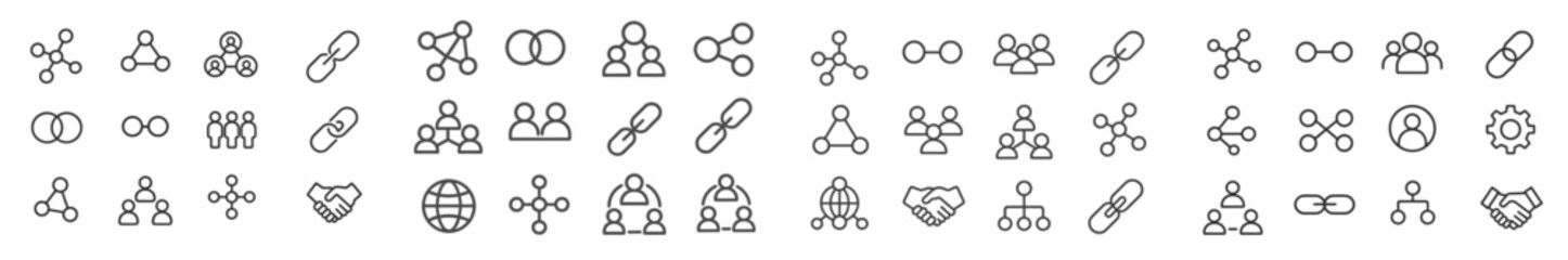 Poster - Collection of simple line icons representing social networking, community interaction, and connectivity in digital platforms
