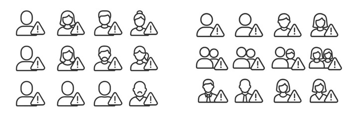 Poster - Various user icons with alert symbols representing diverse statuses in a digital interface design for an application