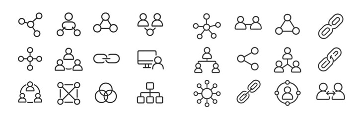 Aufkleber - Various network icons depicting connections, interactions, and relationships among people and systems in simple line art style