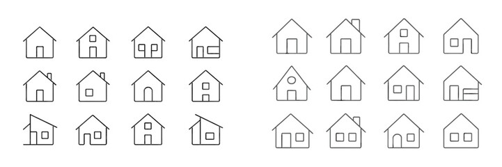 Poster - Minimalistic line drawings of various house designs arranged in two blocks showcasing diverse architectural styles