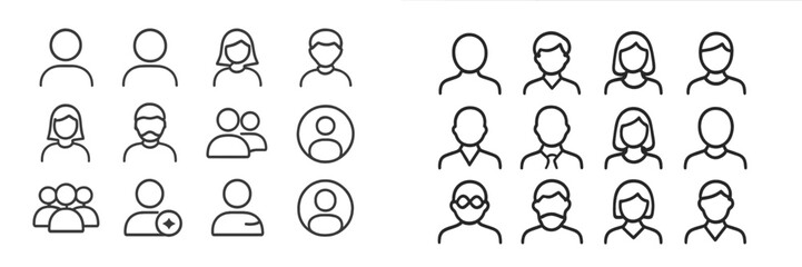 Poster - Collection of diverse silhouette icons representing various people and interactions in a modern design style