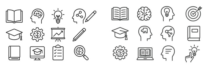 Poster - Diverse icons representing learning, knowledge, and creativity in various educational contexts