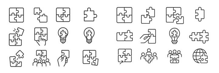 Poster - Creative collaboration through puzzle pieces representing teamwork and problem-solving in a modern workspace