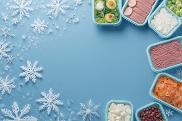Poster - Frozen Food Month Poster Mockup Featuring Snowflake Frame and Product Grid With Clean Layout for Promotional Use
