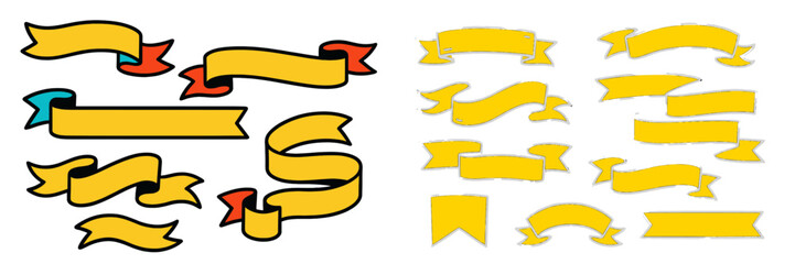 Poster - Multiple colorful ribbon banners in various shapes designed for creative projects and artistic uses