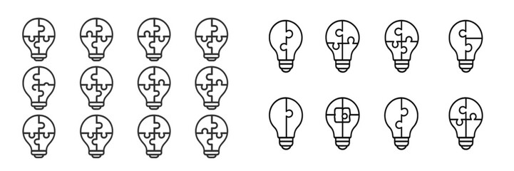 Poster - Puzzle light bulbs arranged in a creative pattern on a white background showcasing innovation and problem-solving concepts