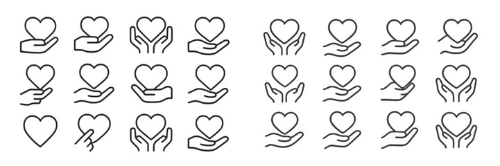 Poster - Various hand-drawn heart illustrations symbolizing love and care in a minimalistic style