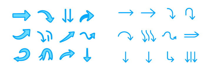 Poster - Collection of various blue directional arrows illustrating movement and guidance for design and communication purposes