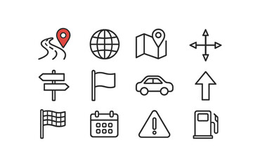 Poster - Navigation icons depicting essential elements for road trips and travel planning with a variety of symbols and signs