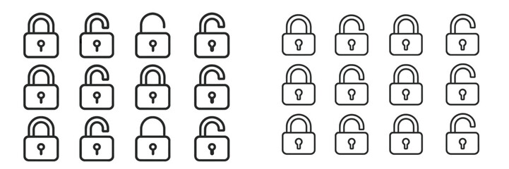 Poster - Collection of padlocks and unlocked padlocks displayed in a pattern on a clean background showcasing security themes