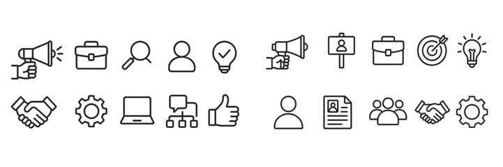 Poster - Collection of icons representing various professional activities and concepts related to business and teamwork