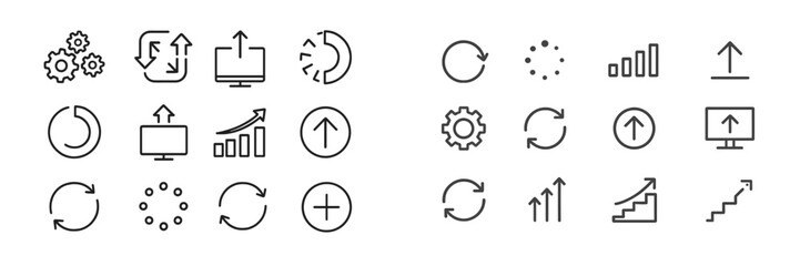Poster - Collection of various flat line icons representing progress, updates, and movement in a digital context
