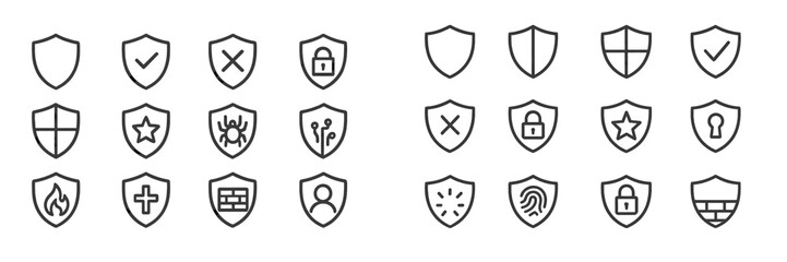 Poster - Collection of security shield icons showcasing various symbols for protection and safety in different designs and styles
