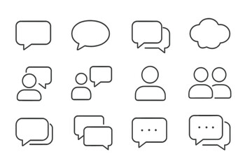 Fototapete - Different styles of speech bubbles and user icons representing conversation and communication in digital design