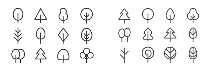 Poster - Various simple tree and plant icons in black and white design for digital use or graphic art