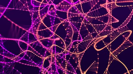 Poster - Bright, swirling light trails in shades of purple and pink, creating a dynamic volumetric abstract background. Neural connections. Network connection structure. Weave effect. 4K animation