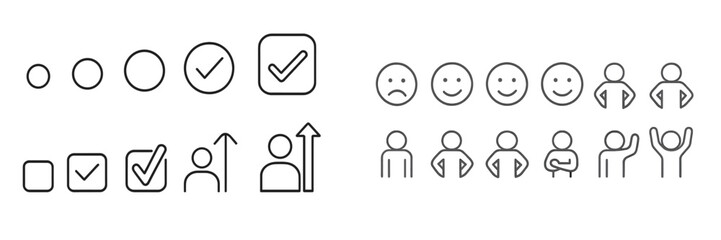 Poster - Icons representing progress, satisfaction, and human emotions used in design and communication contexts