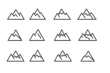 Poster - Collection of simple mountain outline illustrations on a white background designed for various artistic purposes