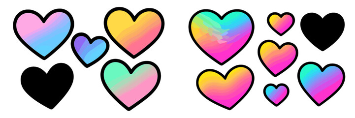 Poster - Colorful heart shapes in various sizes on bright background, showcasing creativity and fun