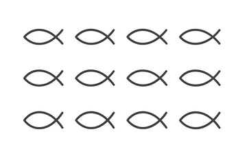 Poster - Repetitive design pattern featuring fish symbols arranged in neat rows on a minimalist background