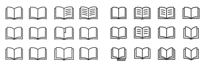 Poster - Multiple open book illustrations arranged in a grid pattern depicting various styles and orientations in a simple design