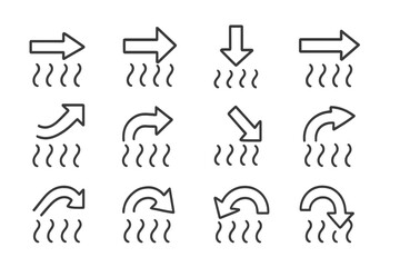 Poster - Directional arrows with swirling lines representing movement or flow in a minimalistic design on a plain background