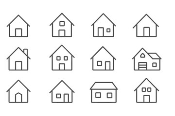 Poster - Collection of simple house icons in various designs showcasing architecture and home styles