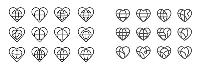 Poster - Heart designs showcasing geometric patterns and world maps arranged in a symmetrical layout