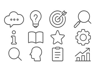 Poster - Collection of simple line icons representing ideas, research, and information related to education and business growth