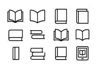 Poster - Various book and e-reader icons representing reading and literature in minimalist design for digital content