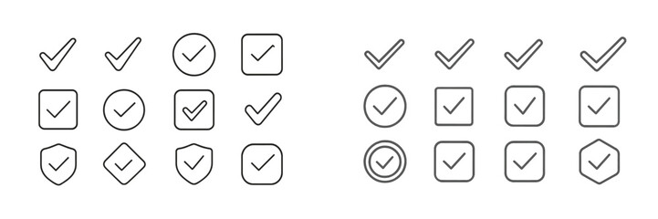 Fototapete - Various checkbox designs with checkmarks arranged in different layouts on a white background