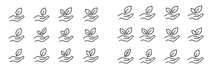 Poster - Collection of hand-drawn leaf illustrations representing nature, growth, and sustainability concepts in a simple design