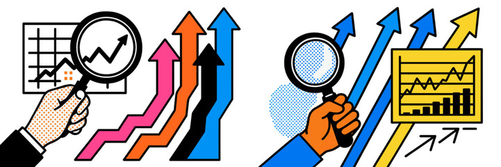 Aufkleber - Analysis of financial growth trends with colorful arrows depicting upward movement in various sectors