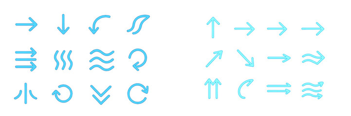 Poster - Collection of various directional arrows and symbols in light blue against a white background showcasing movement and flow concepts