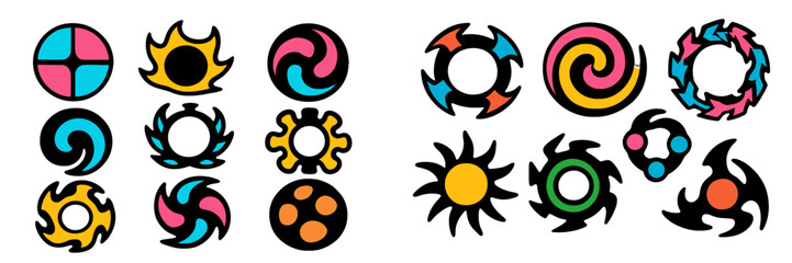 Poster - Vibrant abstract symbols showcase dynamic design elements with colorful patterns and shapes in a creative arrangement