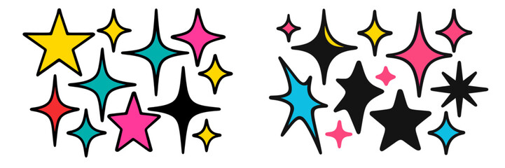 Poster - Colorful star patterns with various shapes and colors on a contrasting background