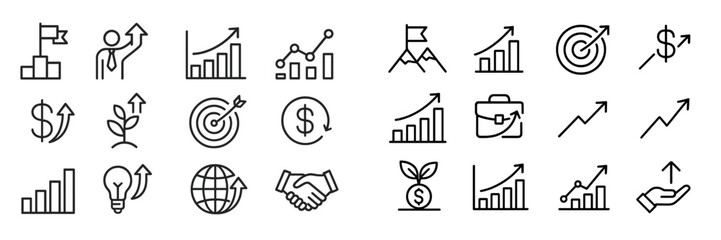 Poster - Vector icons representing growth, success, and financial progress in a minimalistic style suitable for various business applications