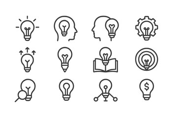 Poster - Diverse collection of light bulb icons representing creativity and ideas in various activities and processes