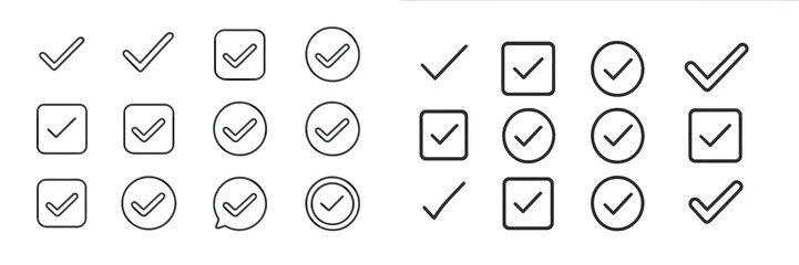 Fototapete - Different styles of checkmark icons displayed in various shapes and designs on a simple background
