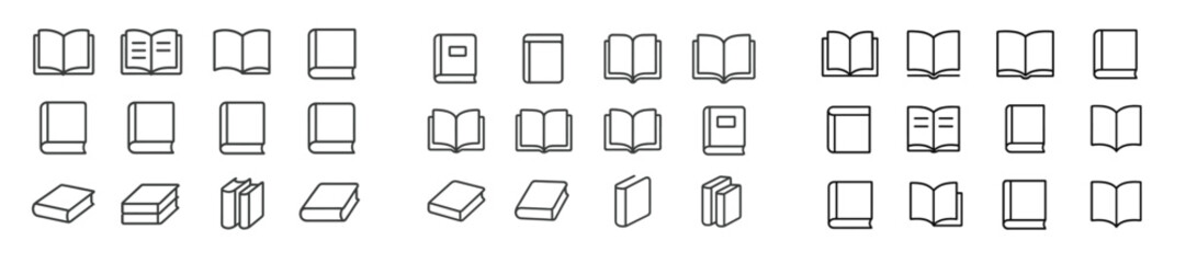 Poster - Collection of various book outlines arranged in a grid pattern illustrating different styles and orientations of books on a clean background