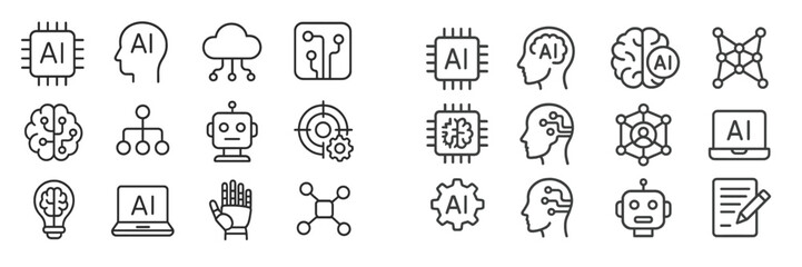 Aufkleber - Collection of diverse artificial intelligence icons representing various concepts and technologies in a modern digital context