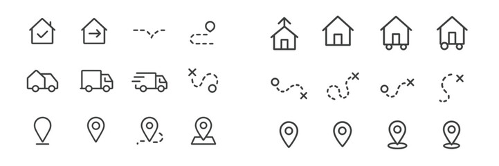 Poster - Icons illustrating navigation, locations, and various modes of transport in a minimalistic design
