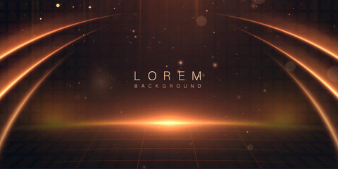 Poster - Abstract glowing orange mesh background with bright arcs. For sci-fi scenes, technical interfaces, virtual scenes and data visualization.
