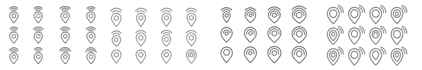 Poster - Multiple location pins and signal icons in a seamless pattern for digital mapping applications