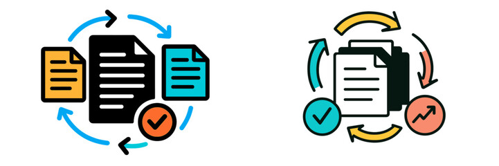 Poster - Creative illustrations depicting document management and data processing in a digital workspace environment