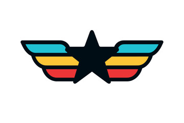 Poster - Colorful star insignia with wings designed for a retro-inspired aesthetic in a modern artistic style