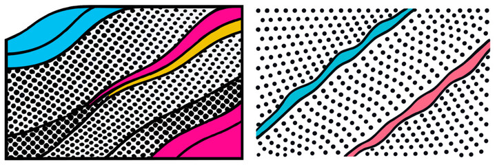 Poster - Colorful abstract patterns with wavy lines and dots creating a modern design for art and decoration