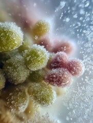 Aufkleber - Macro View of Frost Particles Covering Frozen Vegetables in a Pack With Soft Right Margin Detail