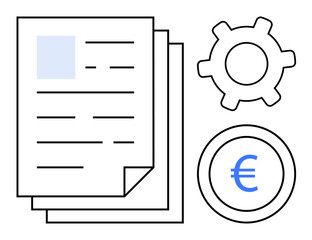 Poster - stacked papers, a gear, and a euro symbol highlighting financial management. ideal for accounting, e