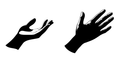 Poster - Vector icon depicting two different styles of hands reaching out for connection and support in a minimalistic design